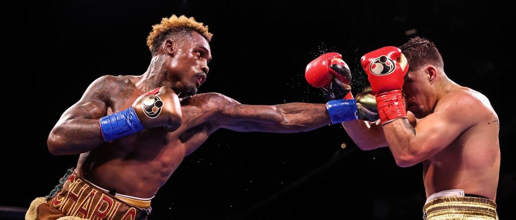 Jermell Charlo (left) rocked but couldn't finish Brian Castaño (right) in the second round of their 154-pound unification draw in July 2021. They'll rematch on Saturday with Charlo holding the IBF/WBA/WBC crowns, and Castano, the WBO version. (Premier Boxing Champions)