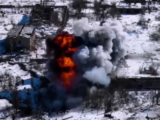 A Russian tank was hit by Ukrainian missiles just as it crossed an icy stream. (@GeneralStaff.ua/Zenger)