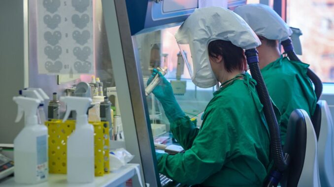 feat_63a63d43-a731-4d36-900a-6804fead6f2c Employees of the Fraunhofer Institute for Cell Therapy and Immunology IZI conduct research in an S3 safety laboratory on highly contagious viruses such as the Sars Cov 2 virus or that of West Nile fever. COVID-19 variants have emerged in the past year as scientist figure ways to battle the variant. JAN WIOTAS/SWNS TALKER