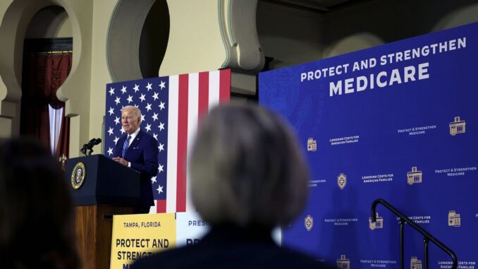 TAMPA, FLORIDA - FEBRUARY 09: U.S. President Joe Biden speaks during an event to discuss Social Security and Medicare held at the University of Tampa on February 09, 2023 in Tampa, Florida. The visit comes two days after his State of the Union address in Washington, where accused some republicans of wanting to cut social security and medicare. PHOTO BY JOE RAEDLE/GETTY IMAGES 